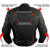 Mens Black and Orange Fabric Textile Armoured Motorcycle Jacket Biker Double Lin -