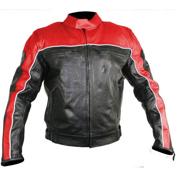 Men's Black and Red Racer Motorcycle Jacket -