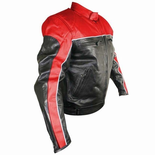 Men's Black and Red Racer Motorcycle Jacket -