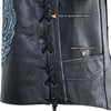 Mens Black Distressed Leather Biker Vest Waistcoat with Embossed Flying Skull -