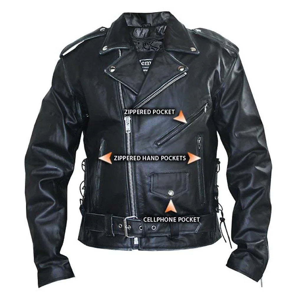 men's black embossed flying skull distressed leather jacket -