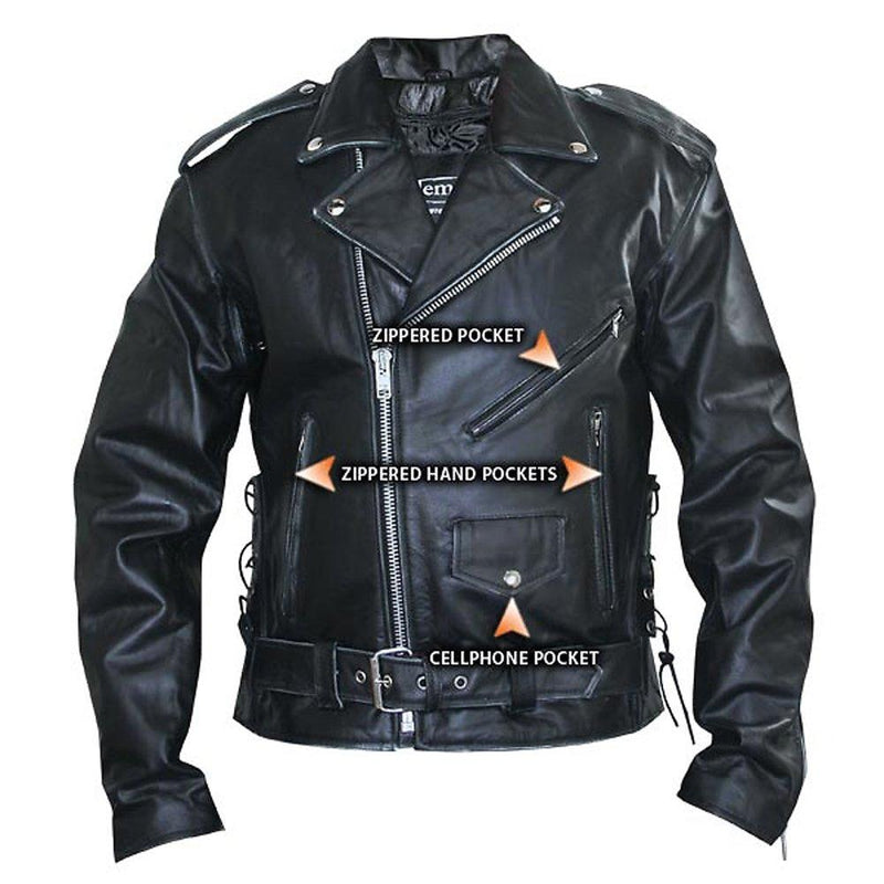 Men's Black Embossed Flying Skull Distressed Leather Jacket -