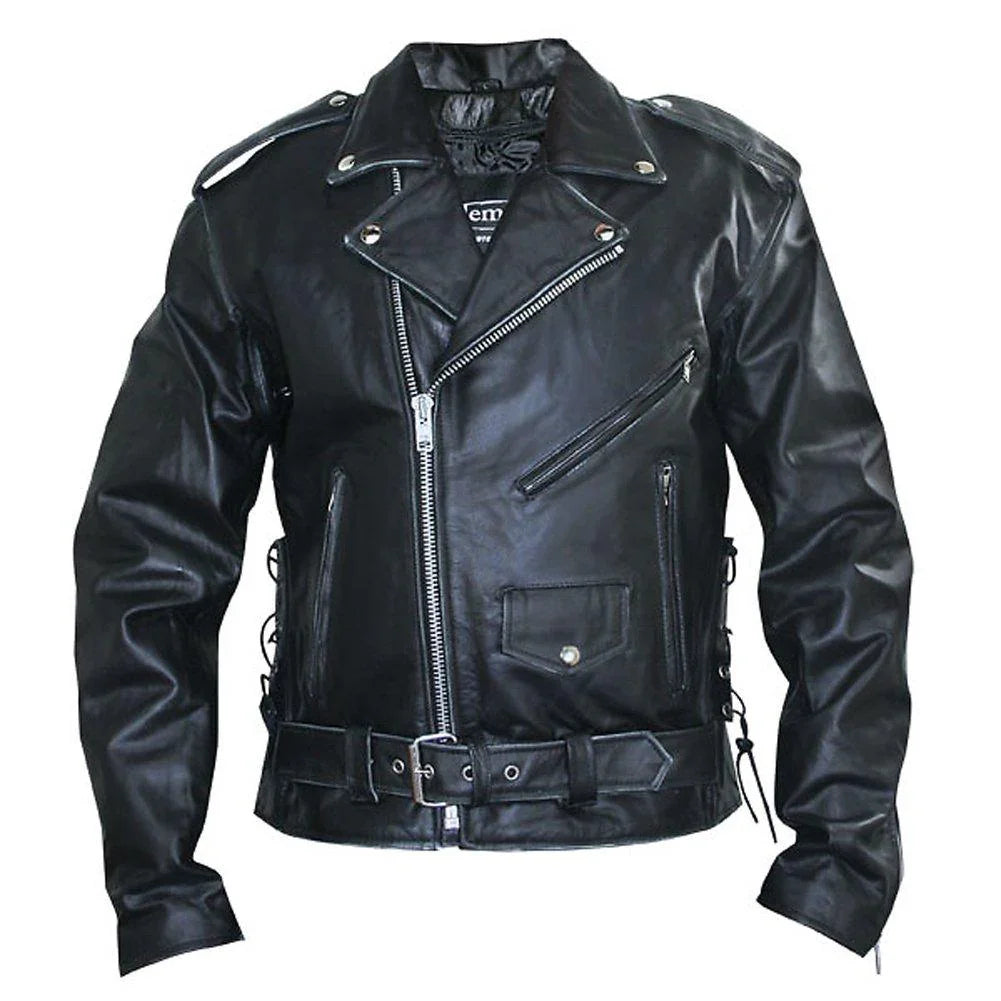 men's black embossed flying skull distressed leather jacket -