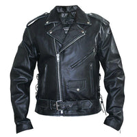 Men's Black Embossed Flying Skull Distressed Leather Jacket -