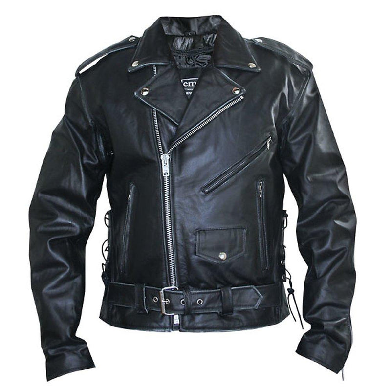 Men's Black Embossed Flying Skull Distressed Leather Jacket -