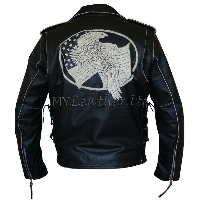 Men's Black Leather USA Eagle Embossed Motorcycle Jacket – Vintage Leather