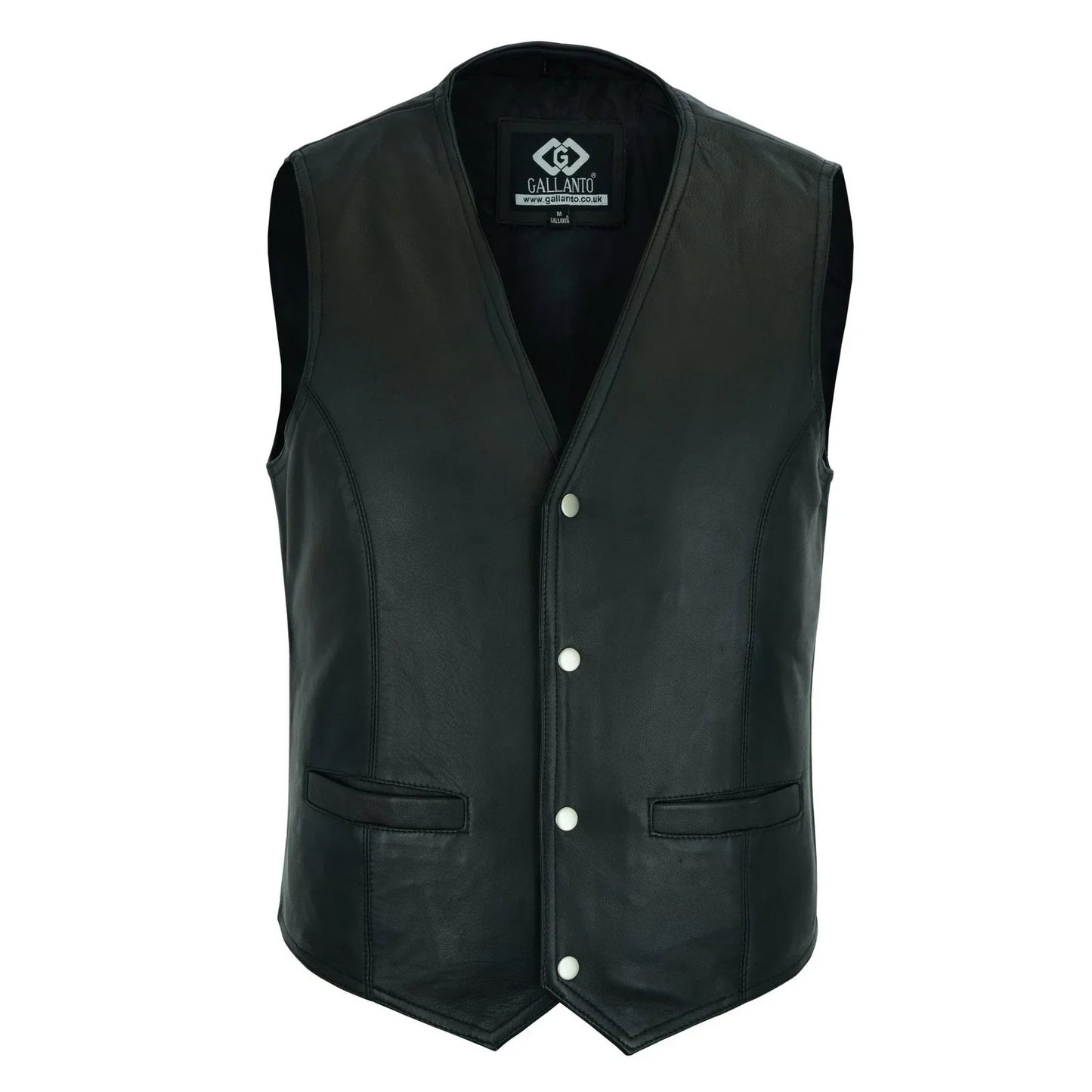 mens black leather waistcoat vest with snap button -
