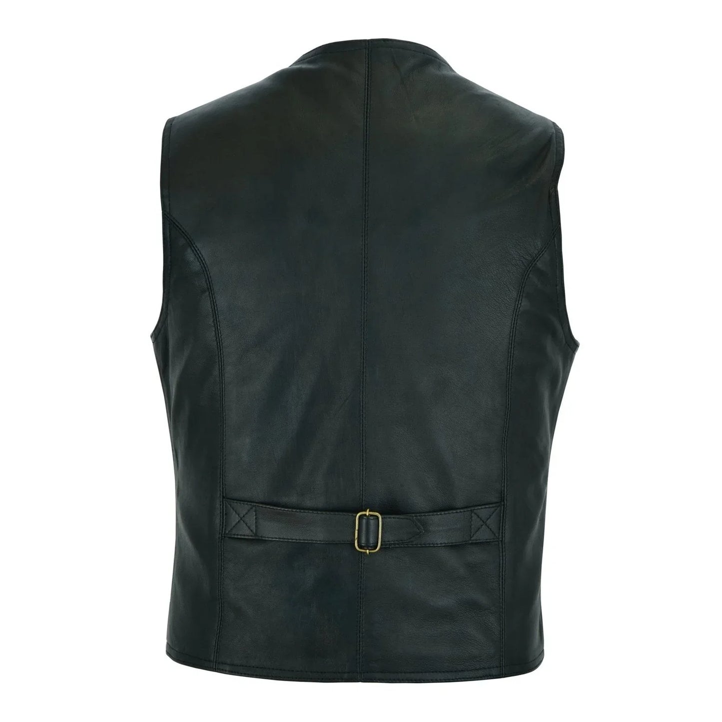 mens black leather waistcoat vest with snap button -