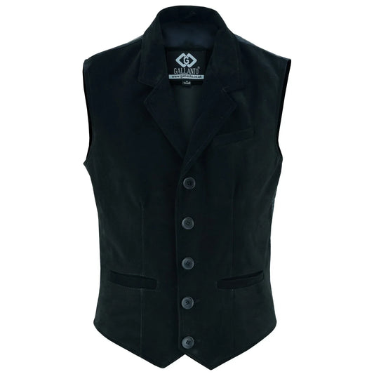 Mens Blazer Style Formal Black Suede Leather Waistcoat Vest -