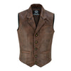 Mens Blazer Style Formal Brown Leather Waistcoat Vest -