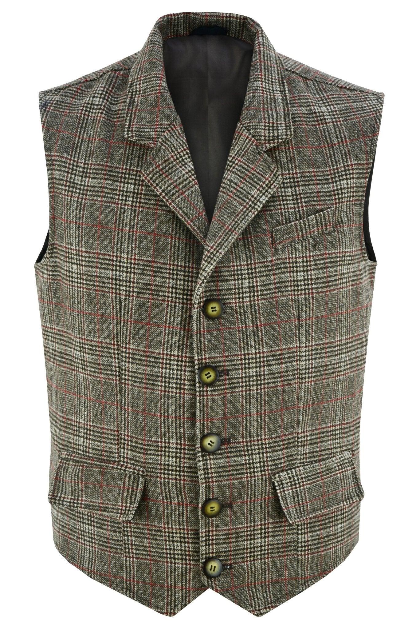 mens blazer style formal check suit waistcoat vest tweed wool -