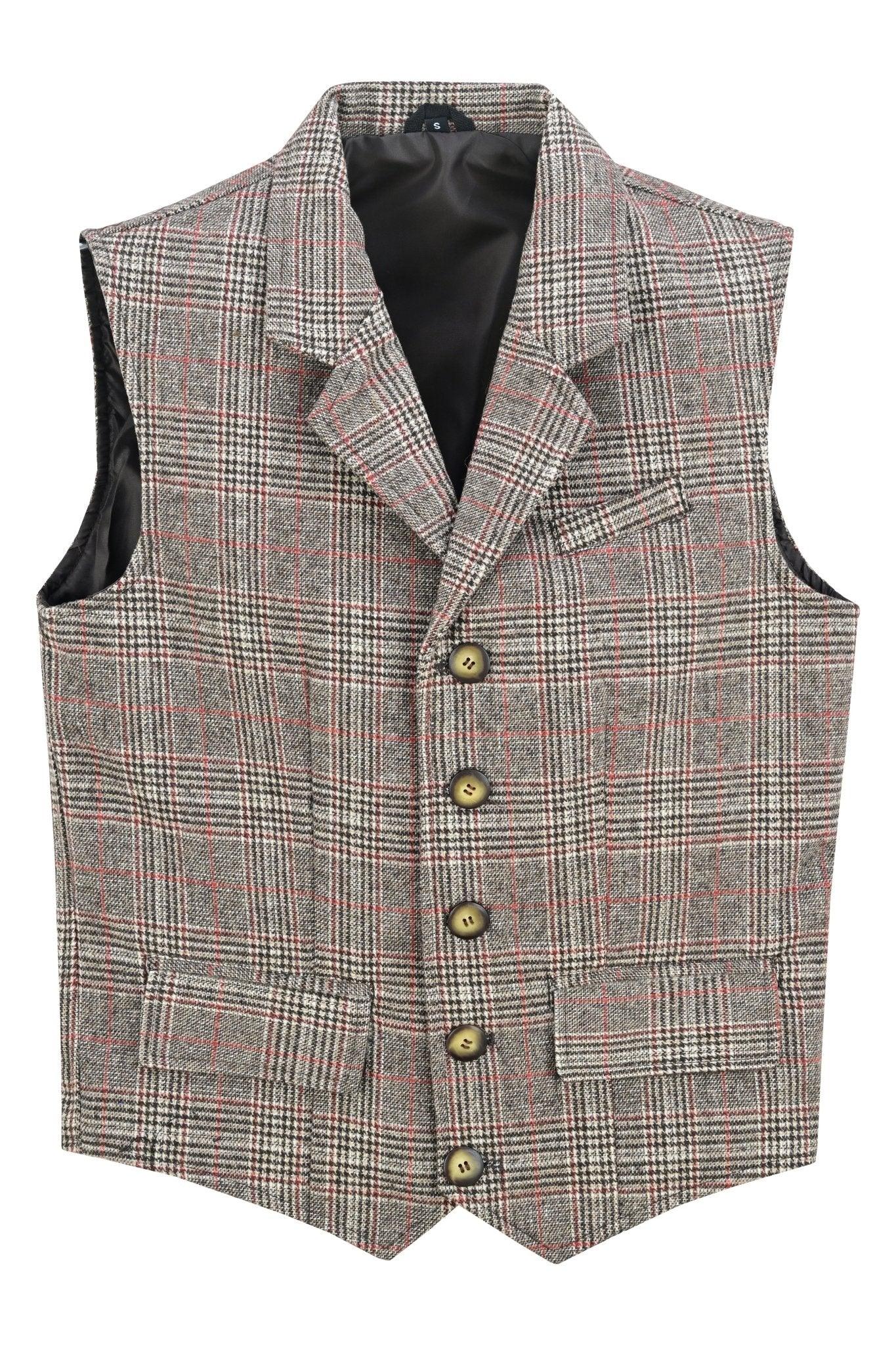 mens blazer style formal check suit waistcoat vest tweed wool -