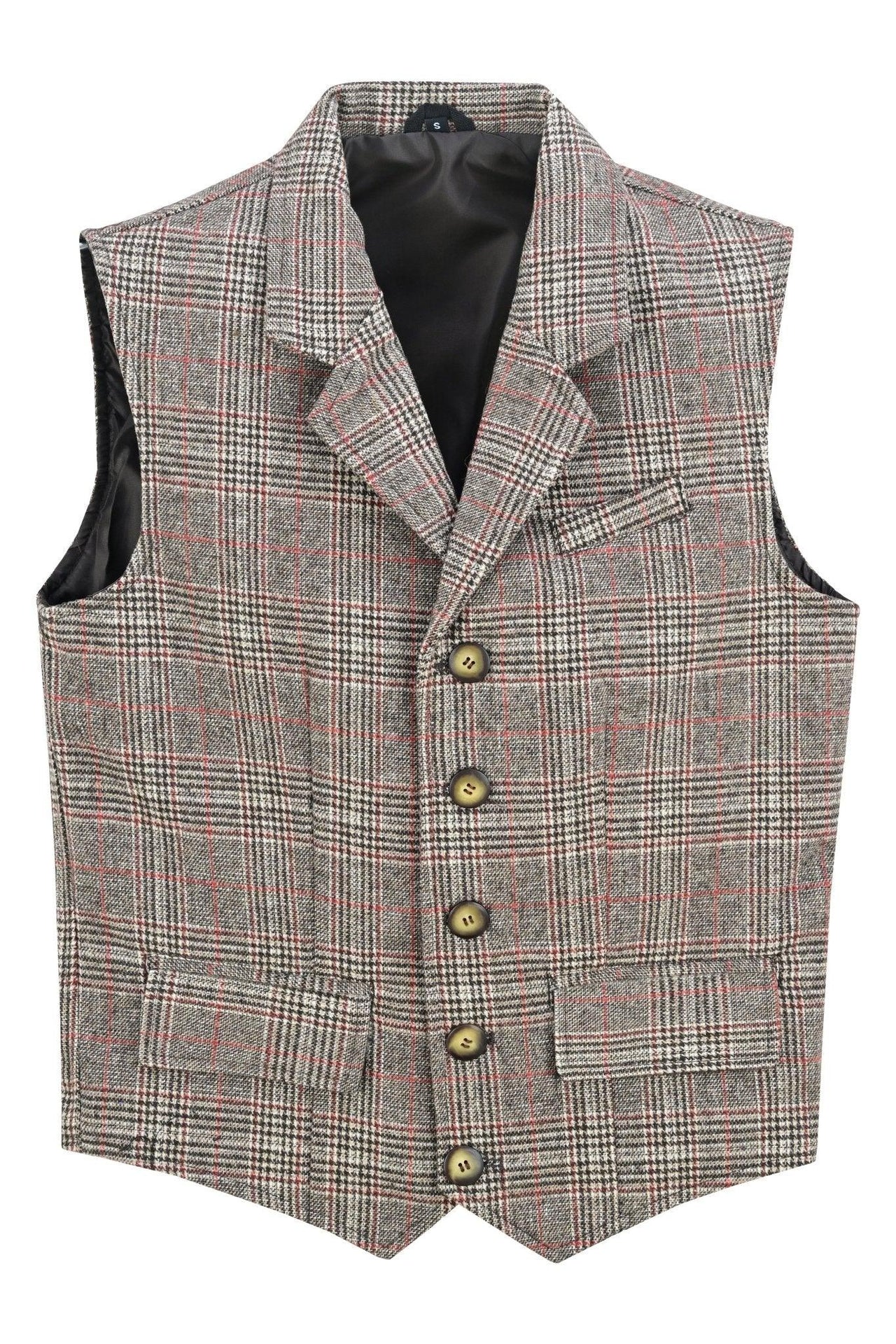 Mens Blazer Style Formal Check Suit Waistcoat Vest Tweed Wool -
