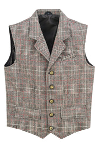 Mens Blazer Style Formal Check Suit Waistcoat Vest Tweed Wool -