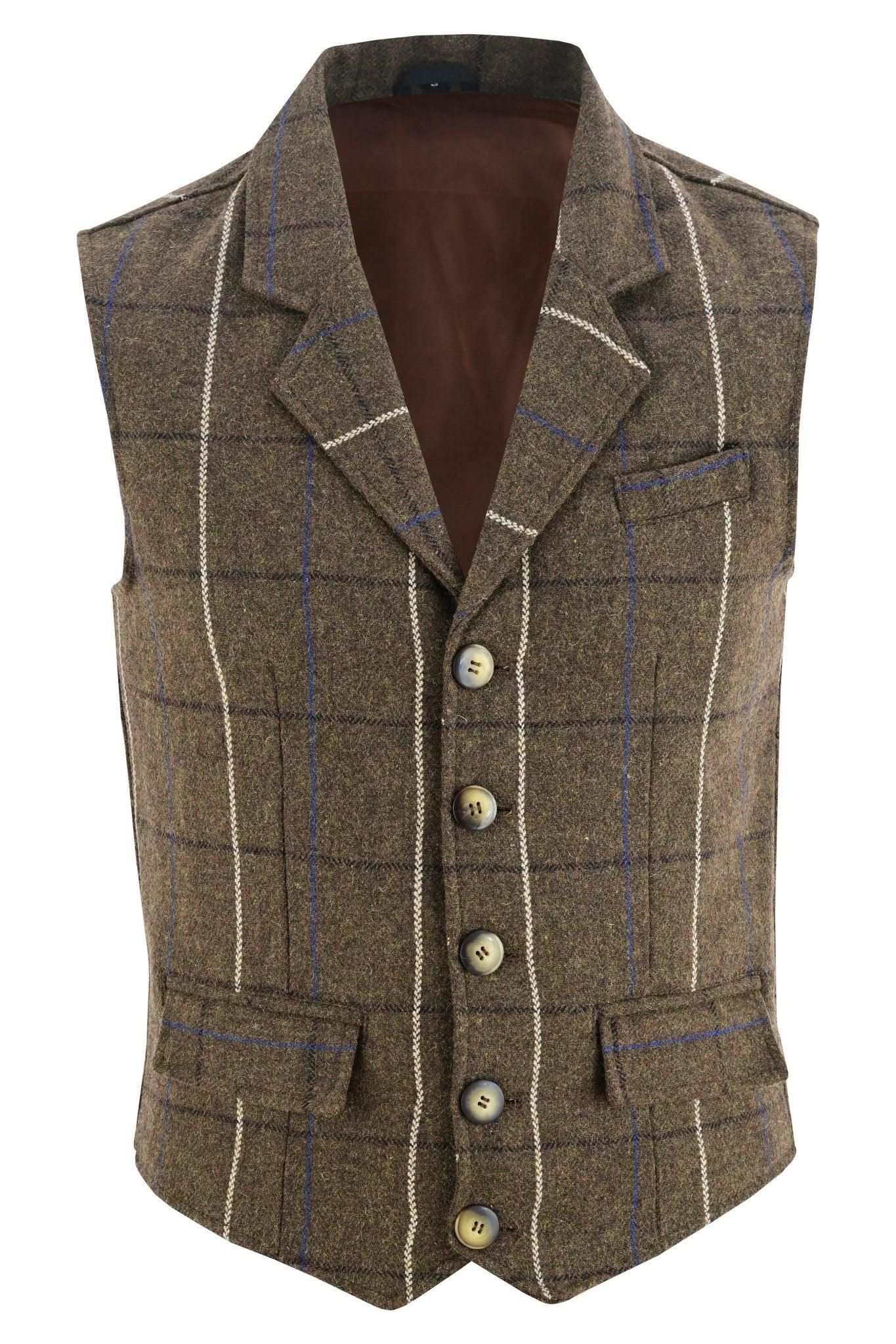 mens blazer style formal check suit waistcoat vest tweed wool -