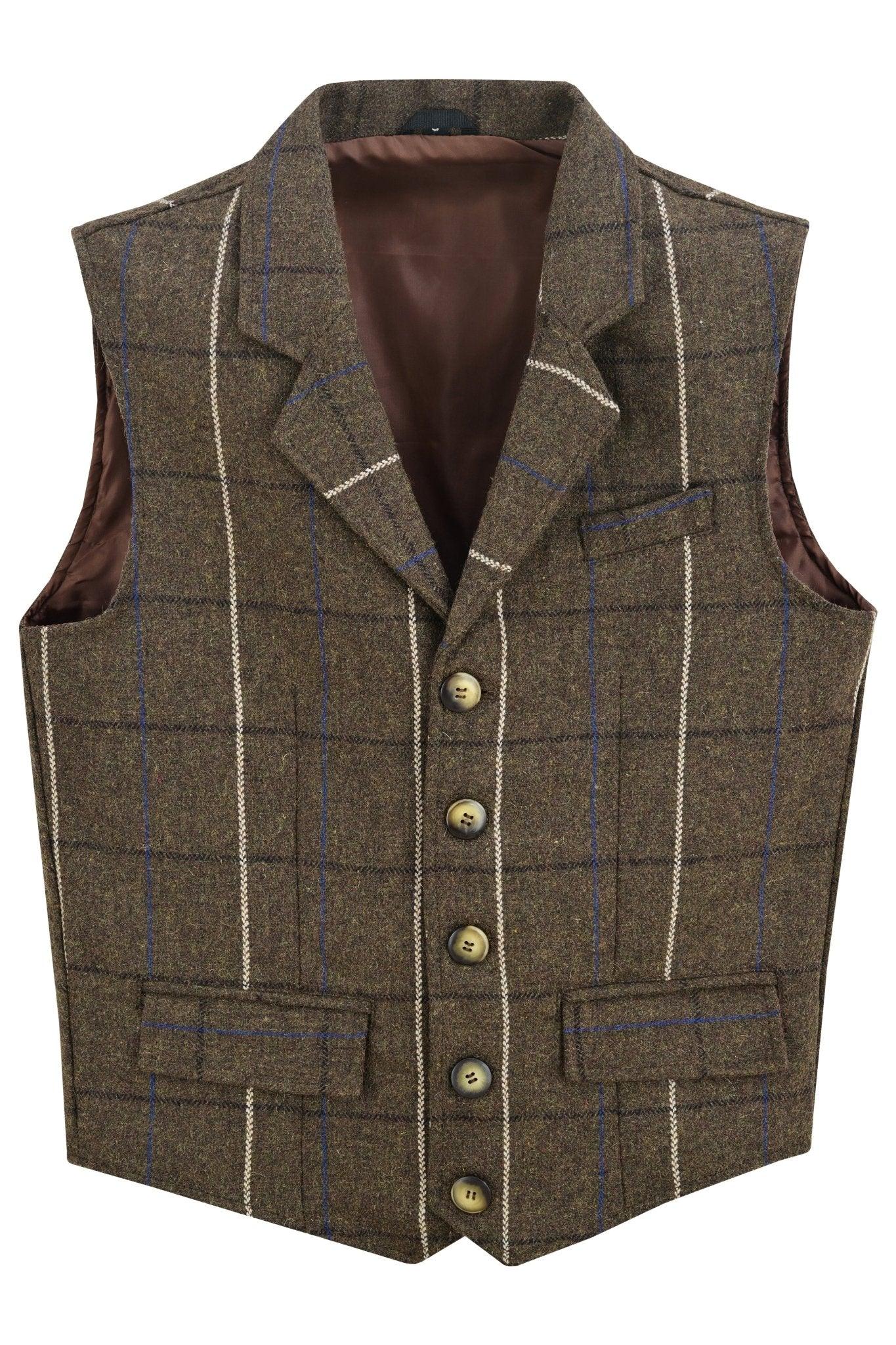 mens blazer style formal check suit waistcoat vest tweed wool -