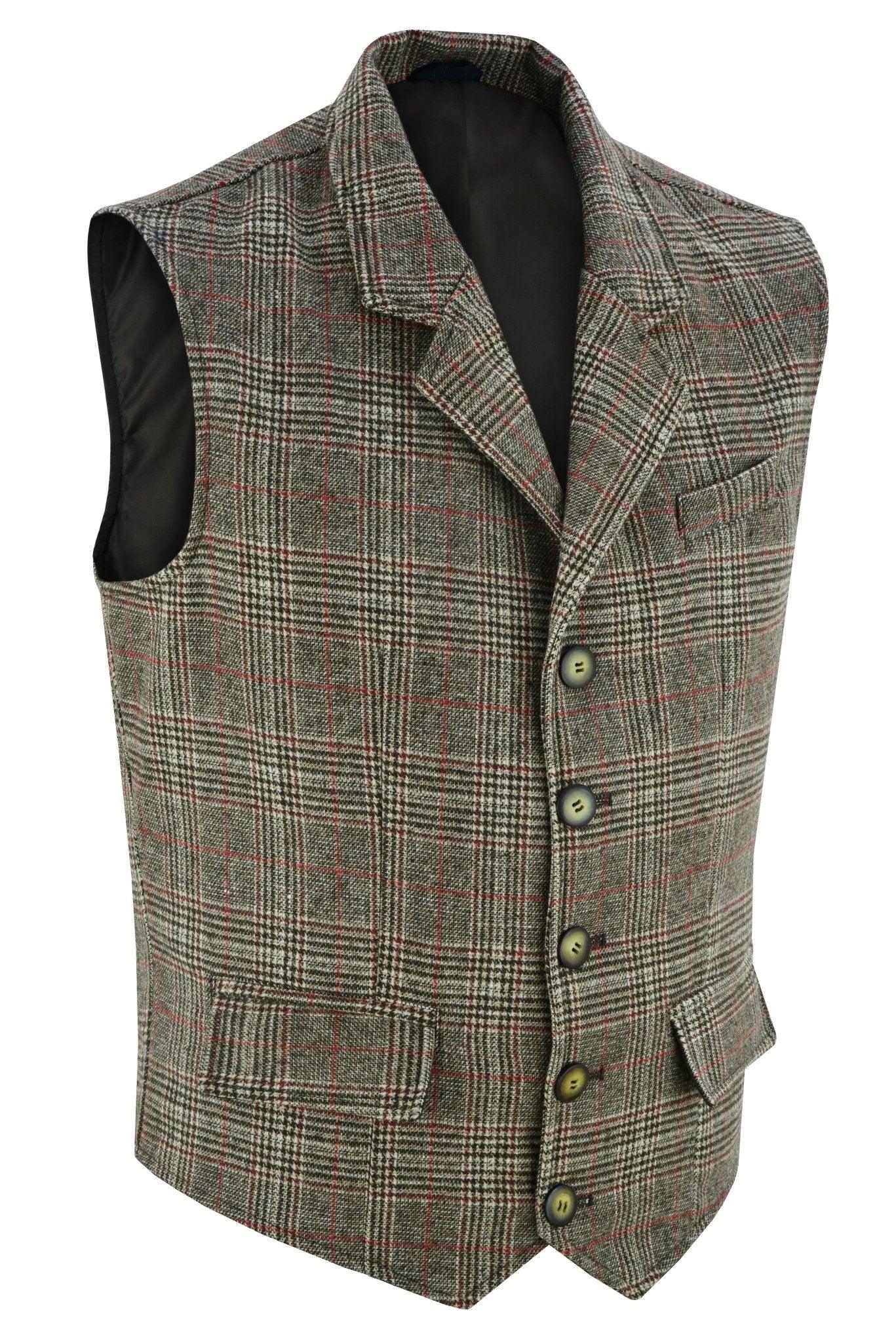 mens blazer style formal check suit waistcoat vest tweed wool -