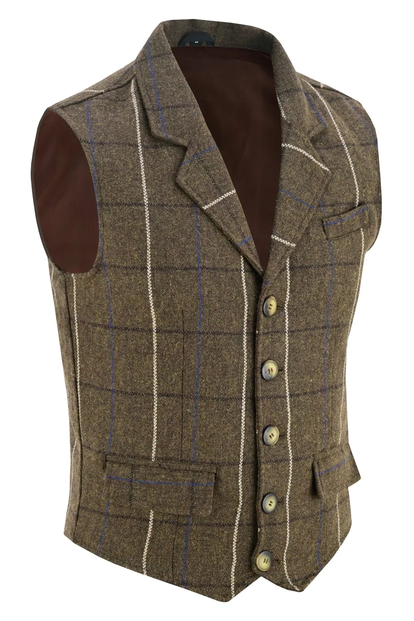 mens blazer style formal check suit waistcoat vest tweed wool -
