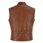Mens Blazer Style Formal Tan Leather Waistcoat Vest -