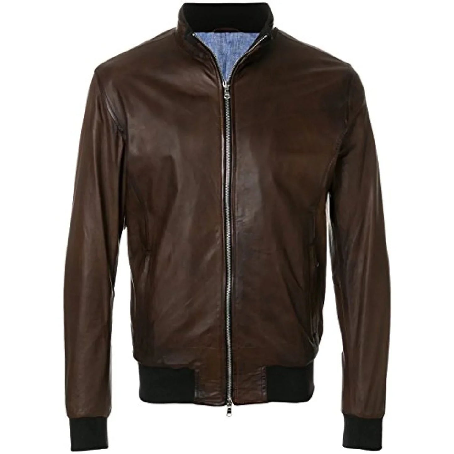 mens bomber zipped smart leather jacket -