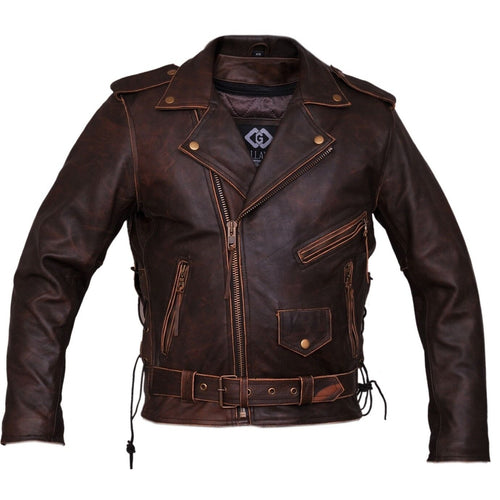 Mens Brown Distressed Leather Marlon Brando Biker Motorcycle Armoured Jacket YKK -