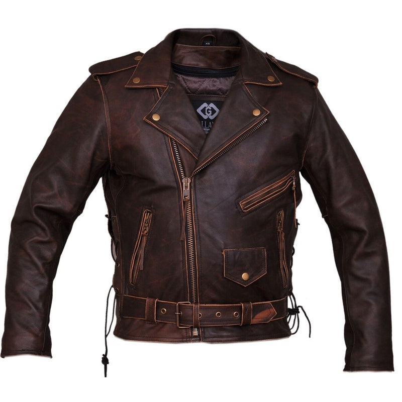Mens Brown Distressed Leather Marlon Brando Biker Motorcycle Armoured ...