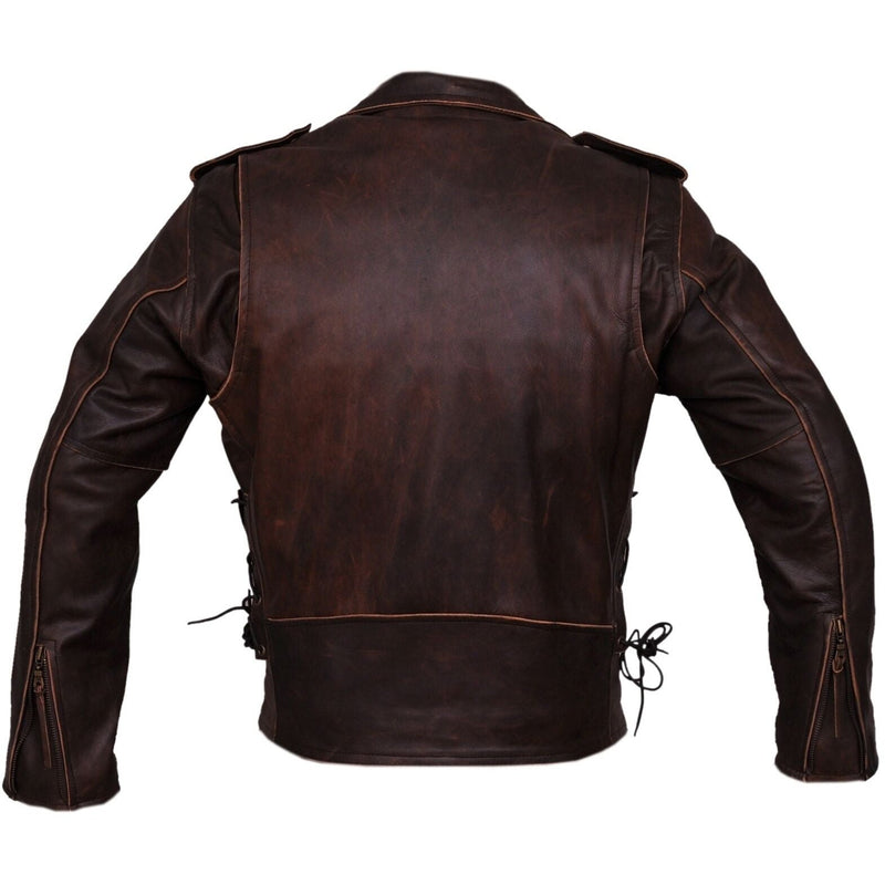 Mens Brown Distressed Leather Marlon Brando Biker Motorcycle Armoured Jacket YKK -