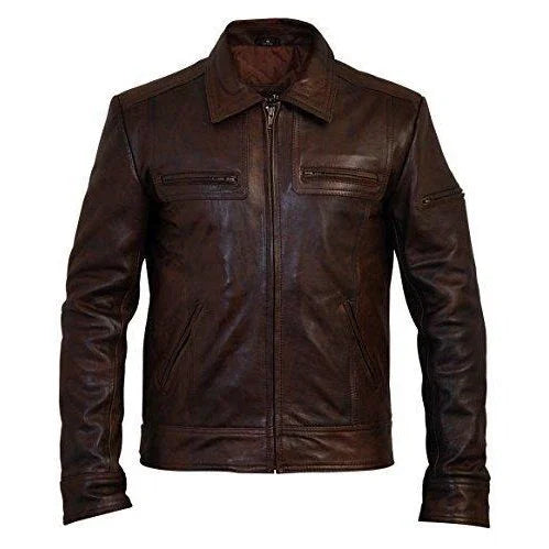 mens brown fashion leather jacket -