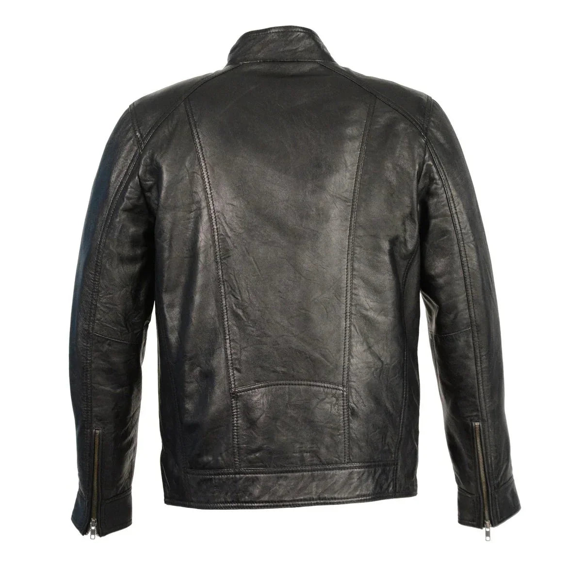 mens brown leather jacket with front zipper closure -