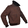 Men's Brown Nubuck Leather Fur Bomber Pilot Jacket -