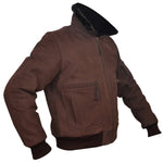 Men's Brown Nubuck Leather Fur Bomber Pilot Jacket -