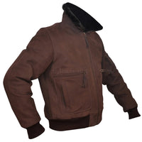 Men's Brown Nubuck Leather Fur Bomber Pilot Jacket -