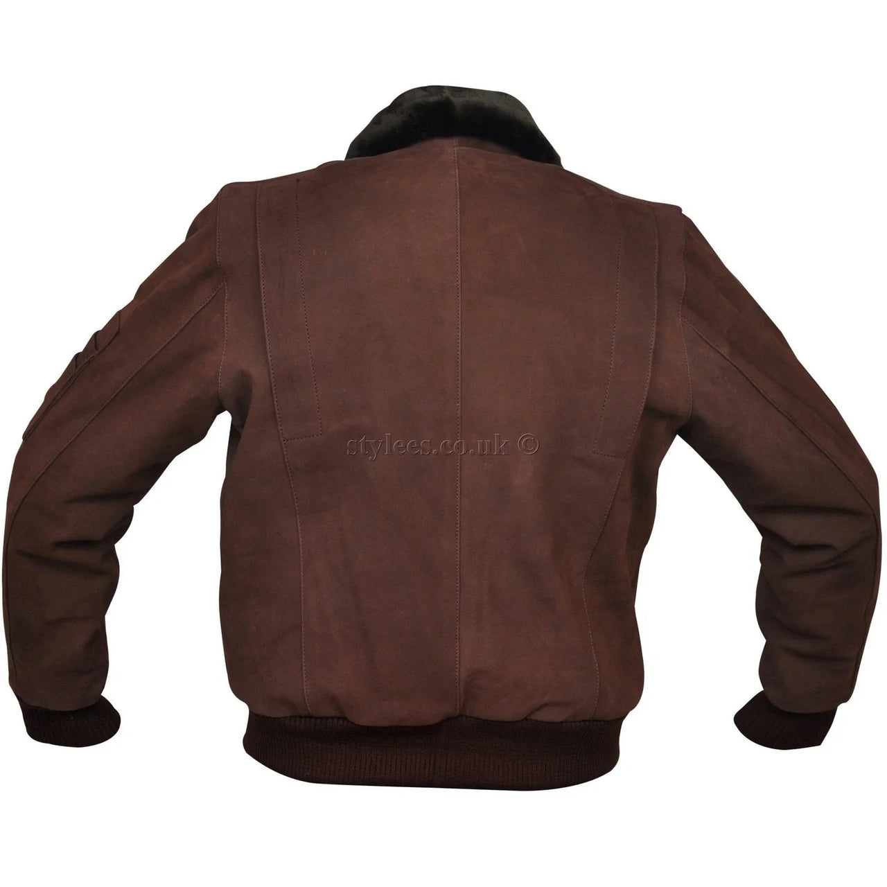 Men's Brown Nubuck Leather Fur Bomber Pilot Jacket -