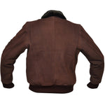 Men's Brown Nubuck Leather Fur Bomber Pilot Jacket -