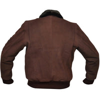 Men's Brown Nubuck Leather Fur Bomber Pilot Jacket -
