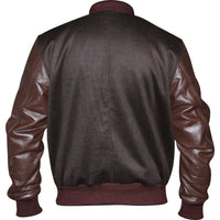 Mens Brown Tweed Casual Bomber Jacket with real leather sleeves -