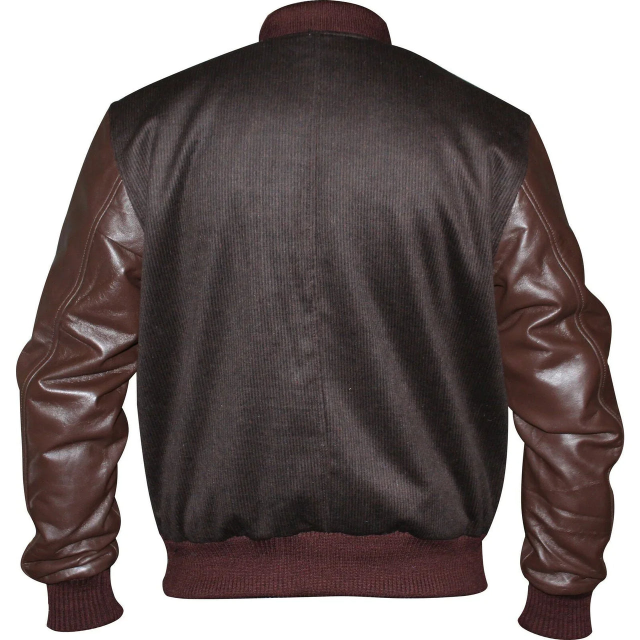 Mens Brown Tweed Casual Bomber Jacket with real leather sleeves -
