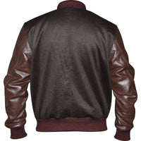 Mens Brown Tweed Casual Bomber Jacket with real leather sleeves -