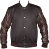 Mens Brown Tweed Casual Bomber Jacket with real leather sleeves -