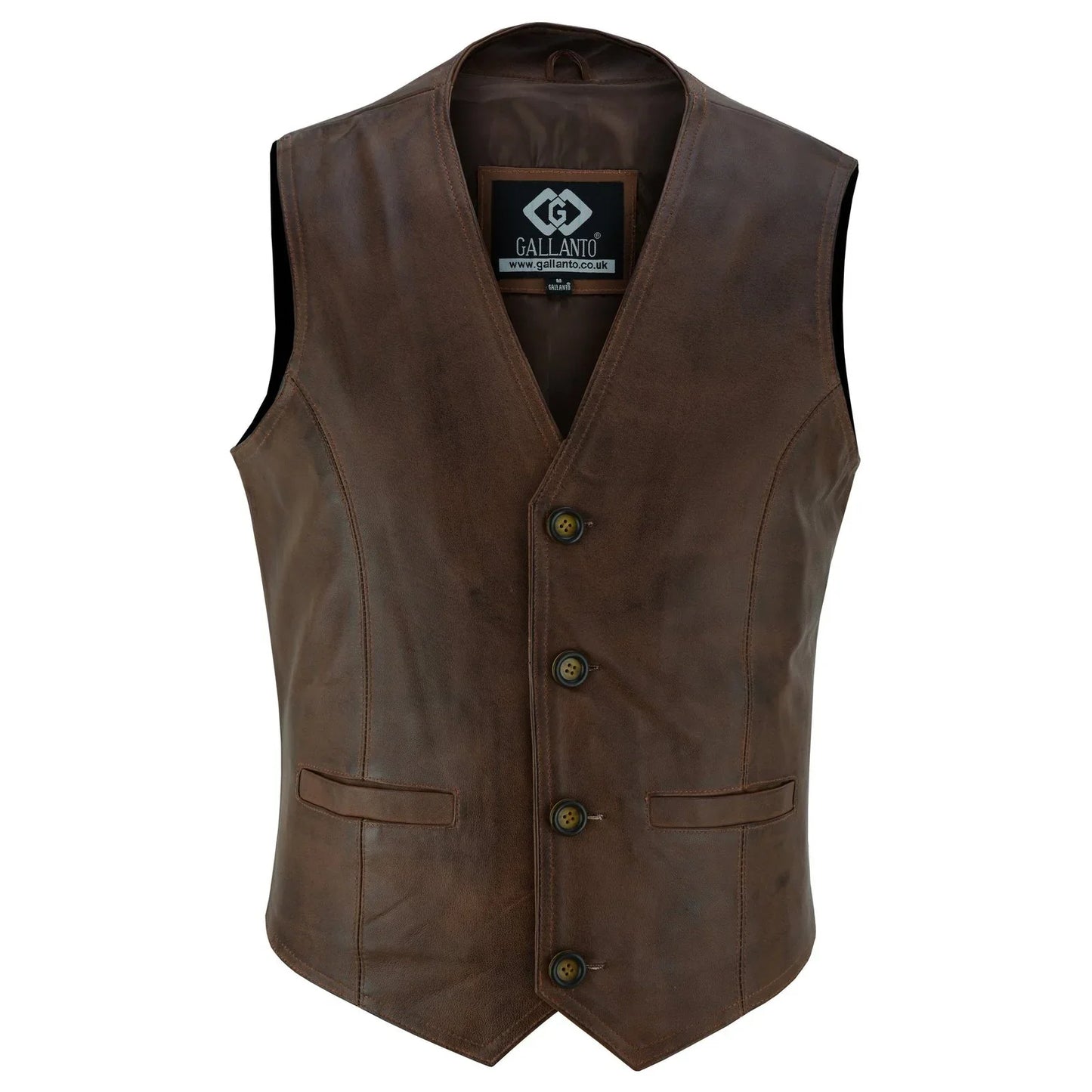 mens buttoned classic brown soft leather waistcoat vest -