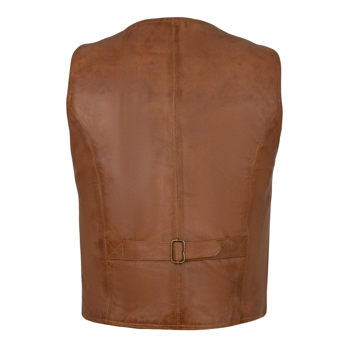 mens buttoned tan leather waistcoat -