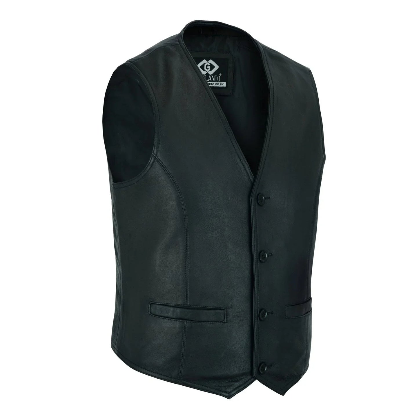mens buttoned tan leather waistcoat vest -