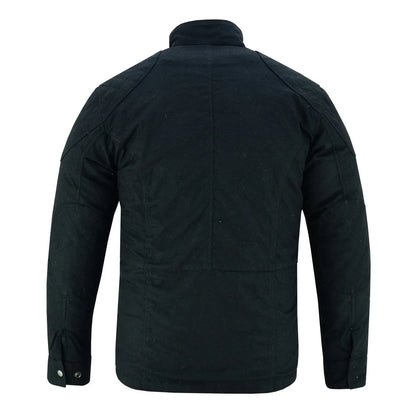 Men's Classic Black Waxed Cotton Motorcycle Jacket Textile Biker Armoured vintag -