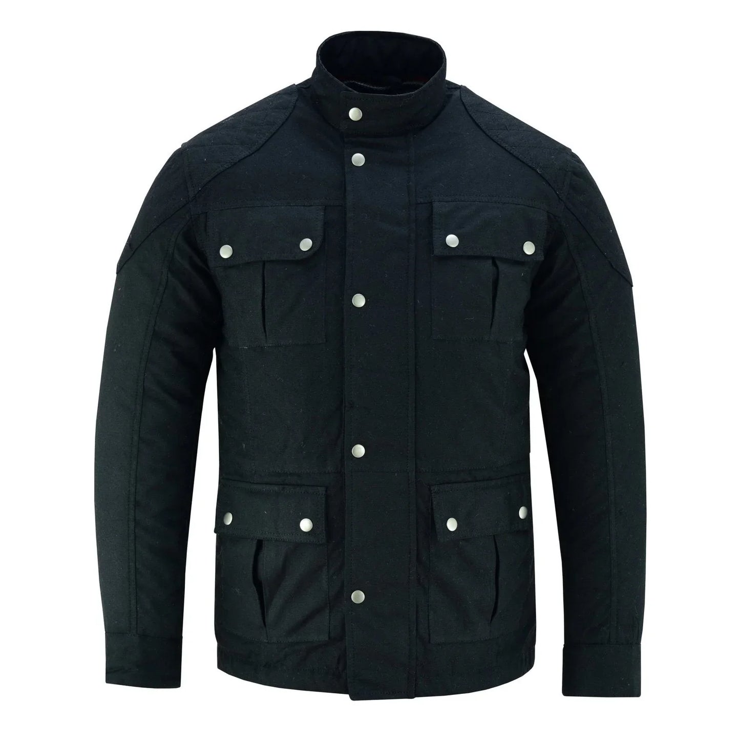 men's classic black waxed cotton motorcycle jacket textile biker armoured vintag -
