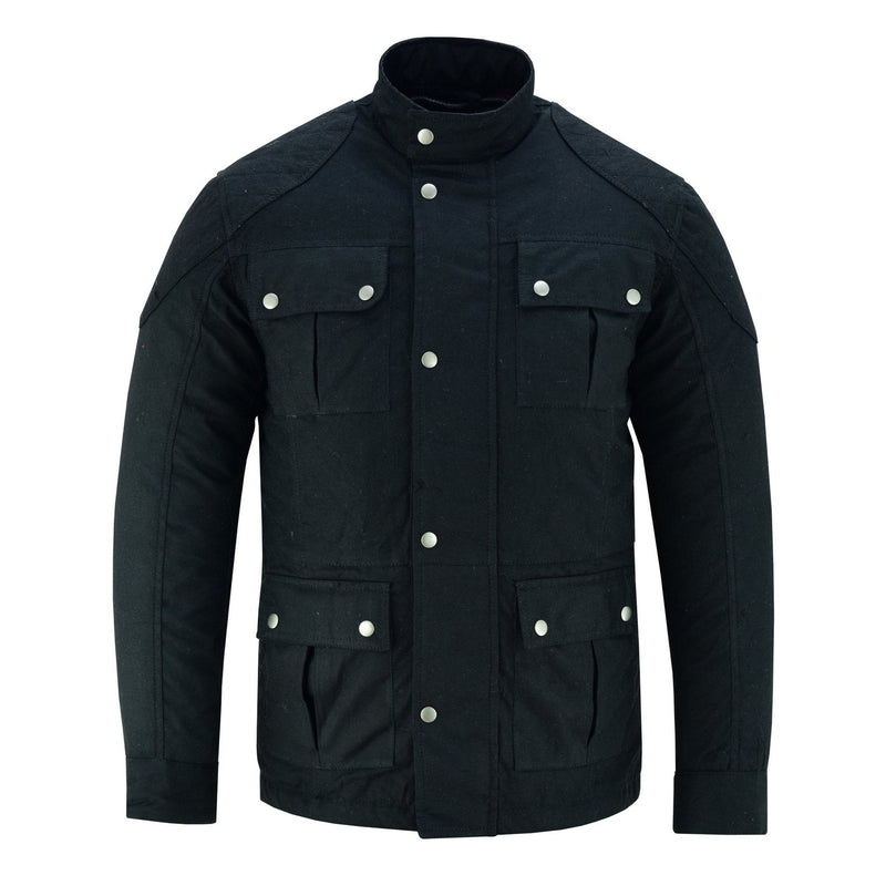 Men's Classic Black Waxed Cotton Motorcycle Jacket Textile Biker Armoured vintag -