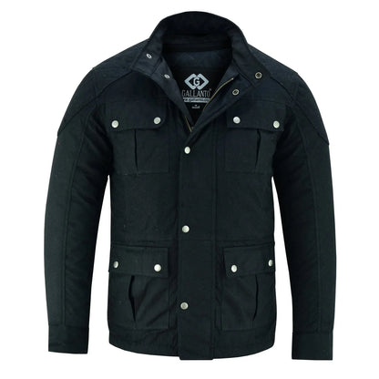 Men's Classic Black Waxed Cotton Motorcycle Jacket Textile Biker Armoured vintag -