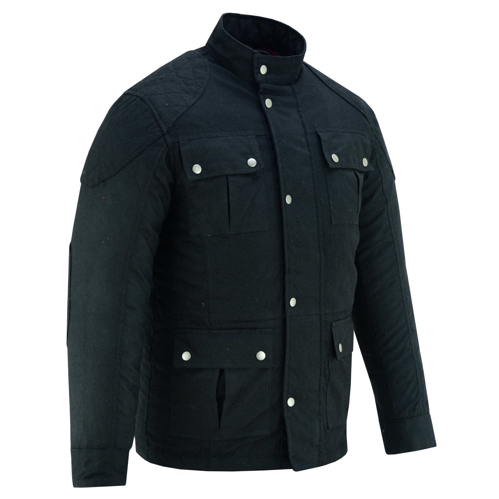 Men s Classic Black Waxed Cotton Motorcycle Jacket Textile Biker Armoured vintag