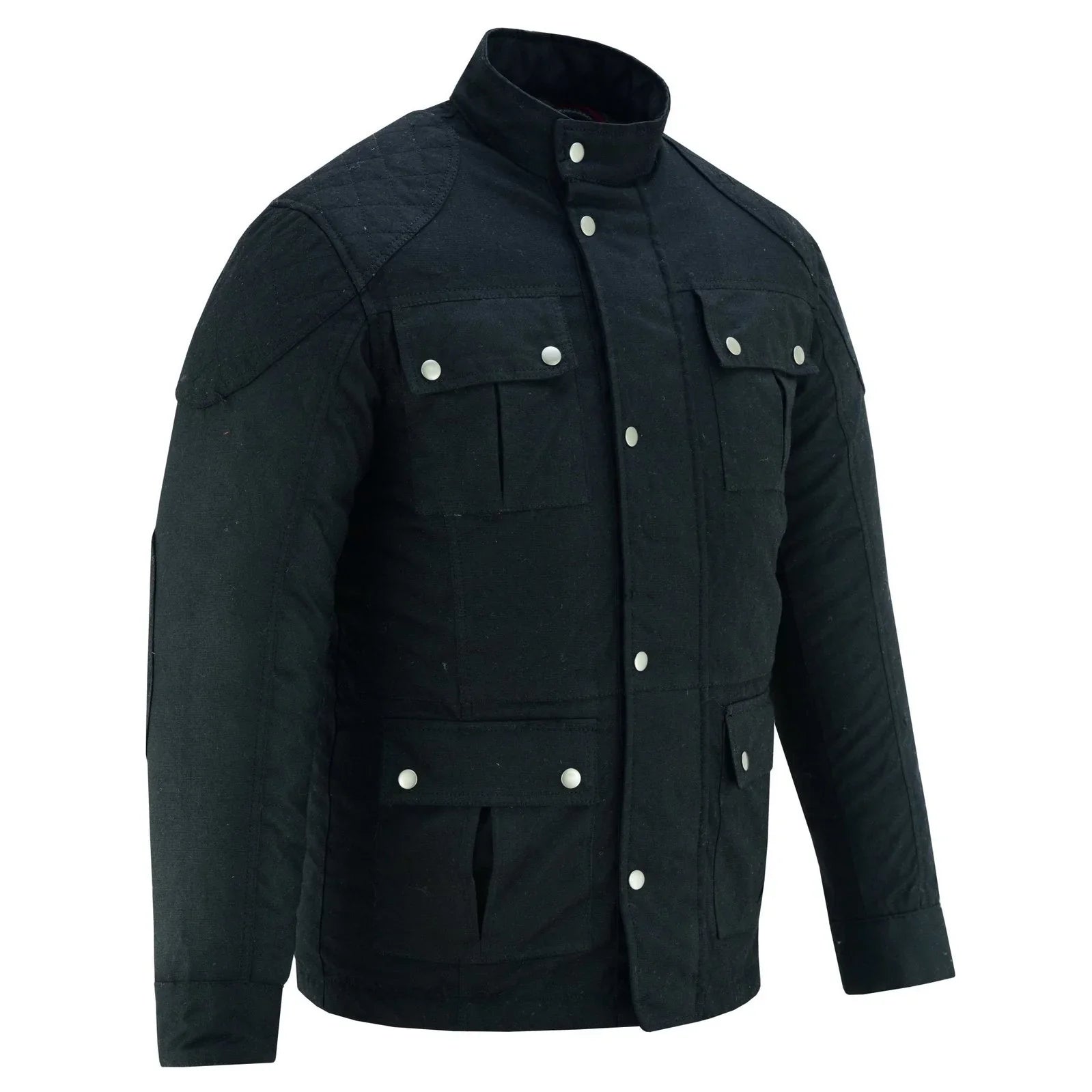 Men's Classic Black Waxed Cotton Motorcycle Jacket Textile Biker Armoured vintag -