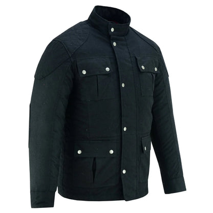Men's Classic Black Waxed Cotton Motorcycle Jacket Textile Biker Armoured vintag -
