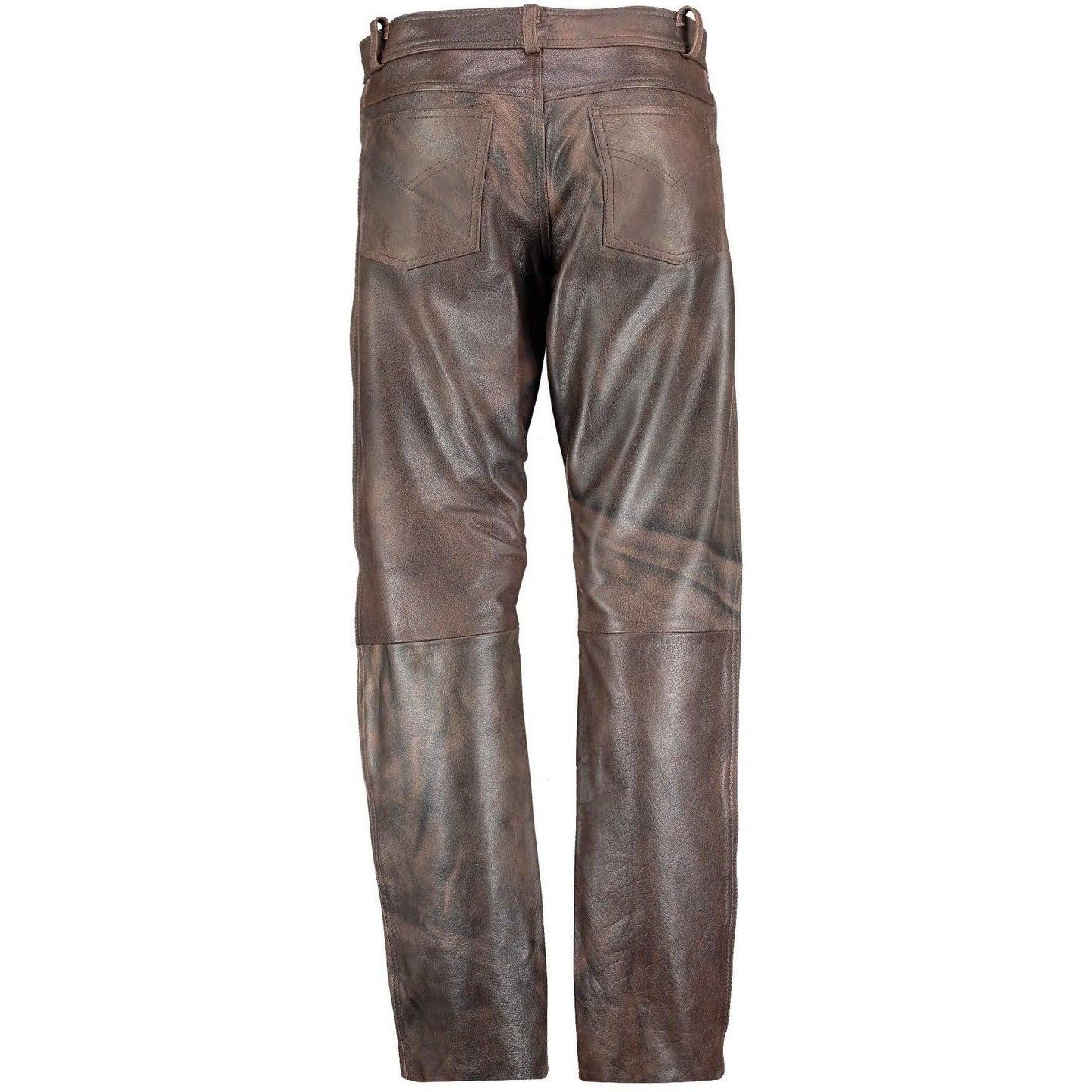 men's classic brown leather biker trousers -